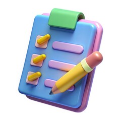 Colorful 3d render of a checklist with pencil task management app icon