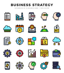Business Strategy Lineal Color icons collection. 25 icon set. Vector illustration.