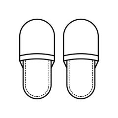 Slippers line icon. Travel industry. Hotel, SPA facility. Pair of bedtime slippers. Home relaxation concept. Pai rof indoor footwear. Disposable bath slippers. Vector illustration.