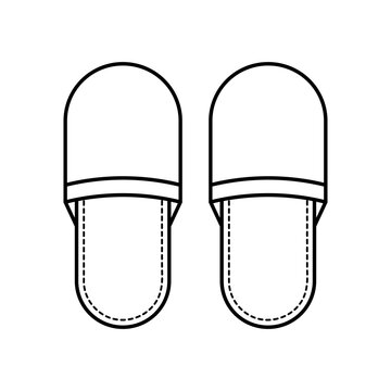Slippers line icon. Travel industry. Hotel, SPA facility. Pair of bedtime slippers. Home relaxation concept. Pai rof indoor footwear. Disposable bath slippers. Vector illustration.