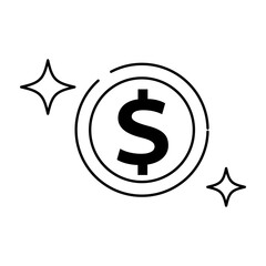 Shiny Dollar Coin Money Icon Illustration