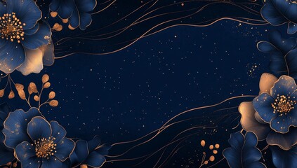 Elegant navy blue and gold floral design