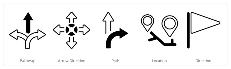 Fototapeta premium A set of 5 mix icons as pathway, arrow direction, path