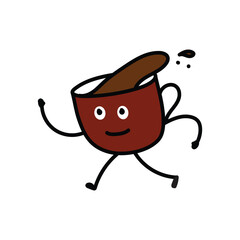 Cute coffee running, 2d flat mascot logo 