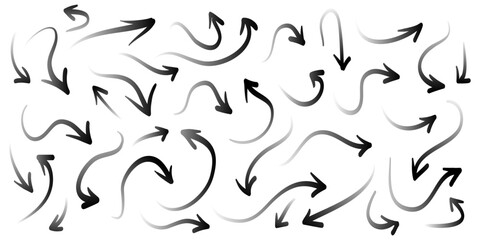 Doodle Arrows icons Set. hand drawn arrow icon with various directions. isolated on a white background