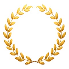 A golden laurel wreath with symmetrical leaves and a white background in a circular arrangement design