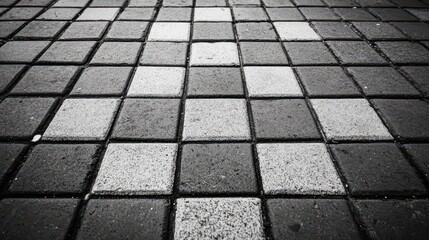 Fototapeta premium Grey and white square pavement bricks are laid in a unique pattern. A good choice for urban design and construction concept imagery.