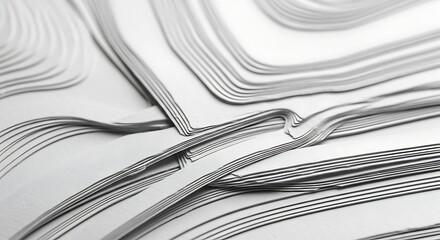 Abstract view of layered paper with curved edges and subtle gray shadows