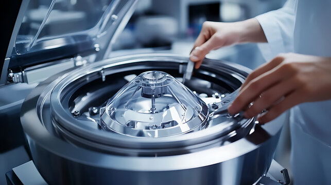 Scientist operating a centrifuge in a laboratory setting - Powered by Adobe