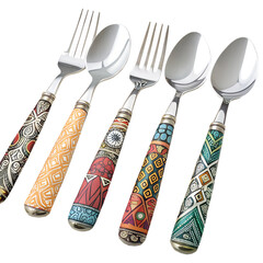 A Collection of Unique Fork and Spoon Designs. Diverse Patterns Adorn Each Cutlery Handle.
