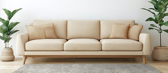 Serene living space featuring a beige couch, natural light, and indoor greenery