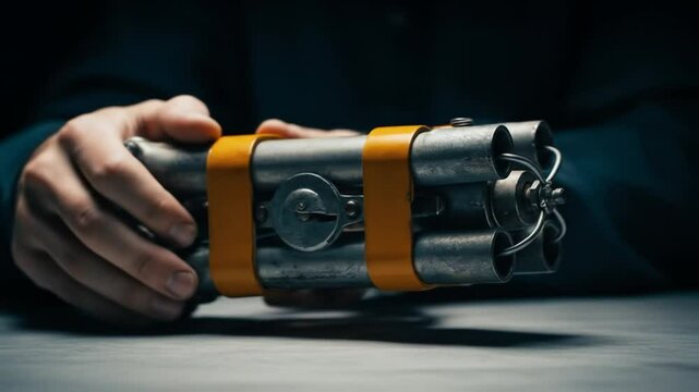 Hands Holding a Dynamite Bomb, Danger Concept
