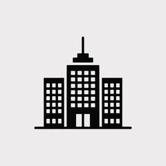 Black and White Icon of Three Office Buildings Cityscape Simple Minimalist Building Structure Vector Graphic Design Element