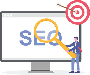 SEO service.Cartoon tiny people search marketing information,

