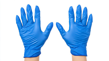 Fototapeta premium hands in blue rubber gloves on a white background