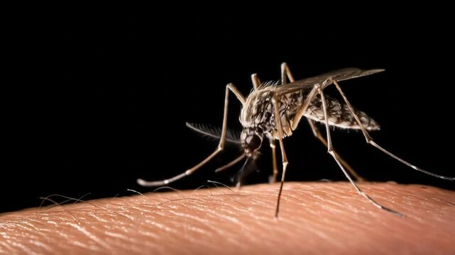 Mosquito Preparing to Bite Human Skin