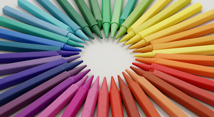 Crayons Forming a Colorful Spiral

