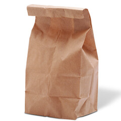A simple brown paper bag, often used for packaging food or groceries.
