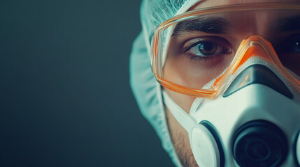 Person Wearing Protective Respirator and Goggles