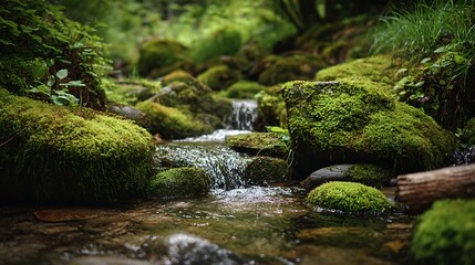 Mossy Rocks in Forest Stream