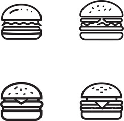 Burger Icon Set. Minimal Line Style Fast Food Vector Collection