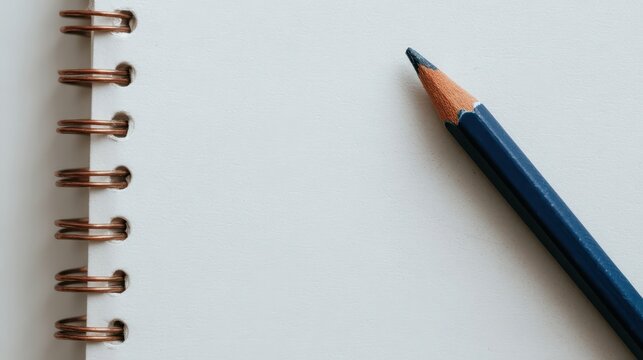 Blank spiral-bound notebook page with a dark blue colored pencil. - Powered by Adobe