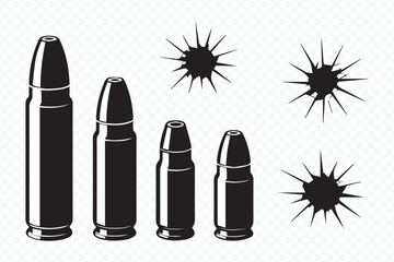 detailed vector graphic of diverse bullet calibers and precise impact holes for innovative design and firearm education