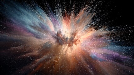 Explosion of Colorful Powder Particles Against Black Backdrop