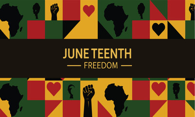 Juneteenth vector illustration in Afrocentric colors with powerful symbols of freedom and identity. Perfect for posters, banners, educational content, and social media