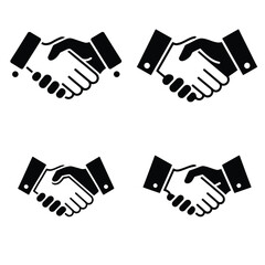 Obraz premium Four Black and White Handshake Icons Agreement Partnership Collaboration Deal Symbol Set monochrome