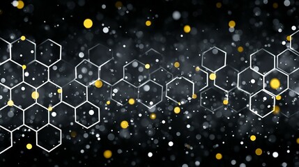 Abstract hexagonal pattern with glowing particles.