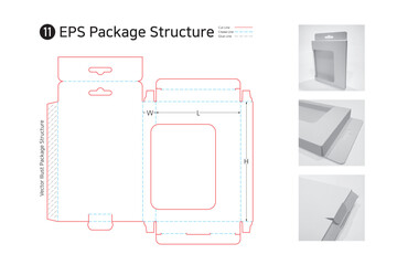 P1_11. Hanger type package structure. package Dieline. Box structure. 