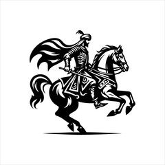 Fototapeta premium Andalusian Muslim Warrior on Horse Vector Logo in Black and White Isolated on White Background