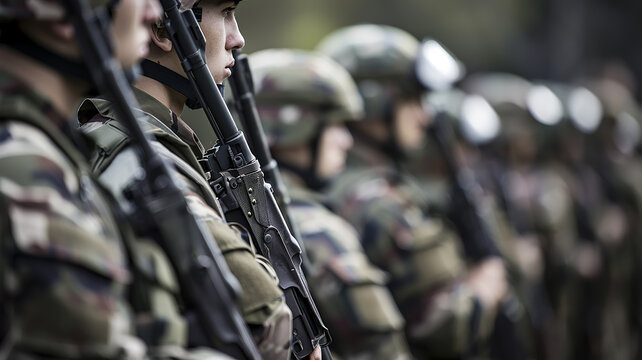 soldiers on exercises in field uniform, military conflict training in the regular army