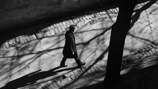 Fototapeta classic black and white photo of a pedestrian silhouette on the street