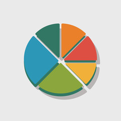 Six Segment Flat Style Pie Chart Icon Teal Blue Orange Red Yellow Green Data Visualization Graphic infographic