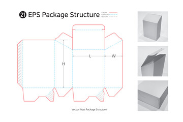 Three sided adhesive top oblique box. package structure. package Dieline. Box structure. 