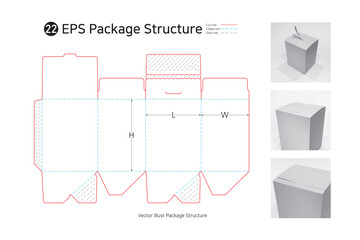 P1_22. Three sided adhesive easy cut box. package structure. package Dieline. Box structure. 