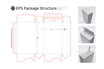 P1_23. Three sided adhesive easy cut box. package structure. package Dieline. Box structure. 