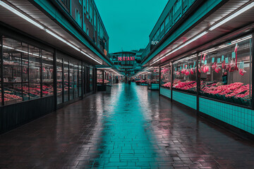 Fototapeta premium Indoor meat market with wet floors