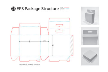 P1_25. Three sided adhesive hanger type rectangular box. package structure. package Dieline. Box structure.  