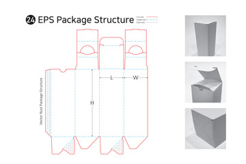 P1_24.  a three sided adhesive rectangular liquor box. package structure. package Dieline. Box structure. 