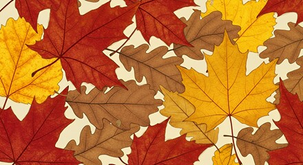 Fototapeta premium Autumnal Tapestry: A Symphony of Red, Gold, and Brown Leaves