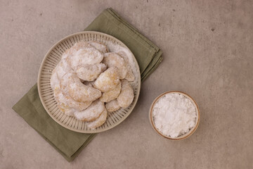 Kue Putri Salju Kacang Mede or Snow Princess White Cookies with Cashew, Cookie to Celebrate Eid al Fitr.
