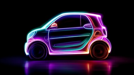 Car Neon Illustration Isolated on Black Background