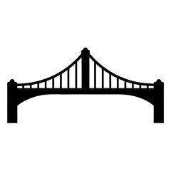 Black silhouette of a suspension bridge isolated on a white background