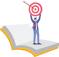 Business solution and goals. Customers holding bullseye circle with arrow.flat character life .
