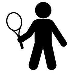 Monochrome stick figure with tennis racket indicating sport or activity