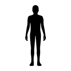 Obraz premium Silhouette of a standing human figure, front view, against white background