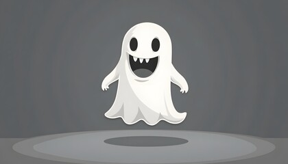 Obraz premium Playful White Ghost Character Floating in Dark Background